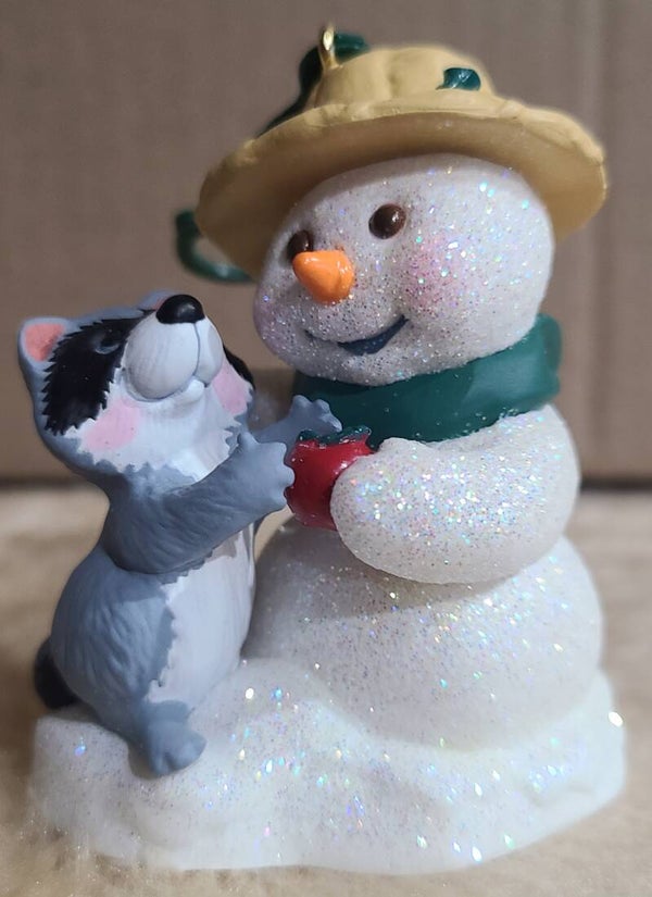 2001 Snowman & Raccoon - Snow Buddies Collector's Series #4 - Hallmark Ornament
