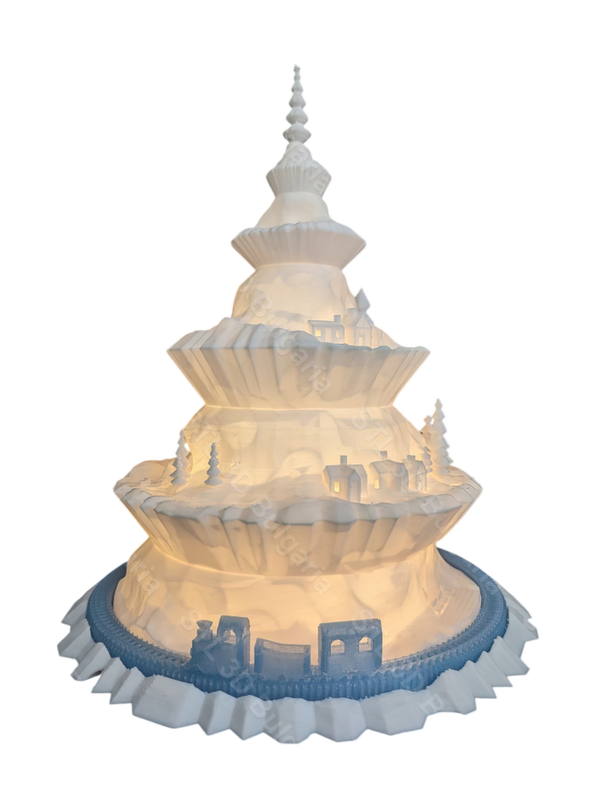 Kerstboom als dorp met Trein