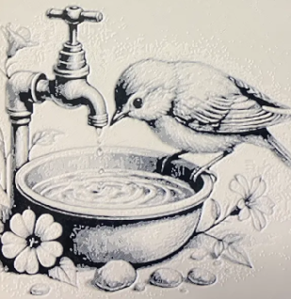 Vogel bij waterkraan