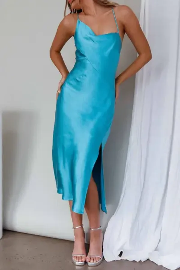 💎 Aletta Satin Midi – Ocean Blue Elegance 💎