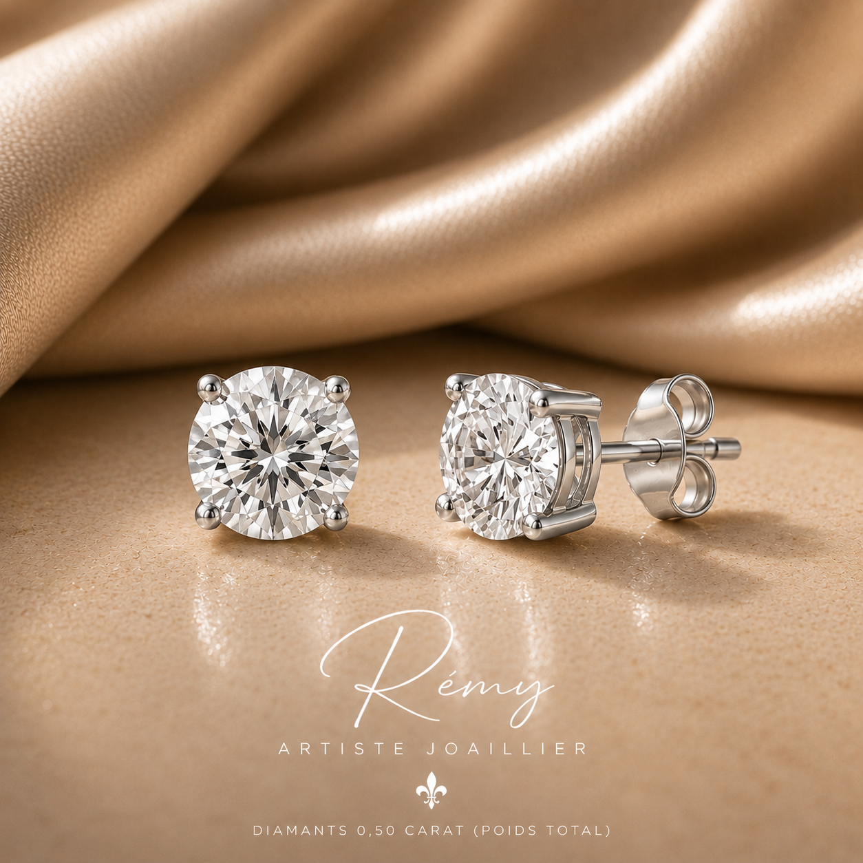 Boucles d'oreilles diamants de synthèse 0,50 carat