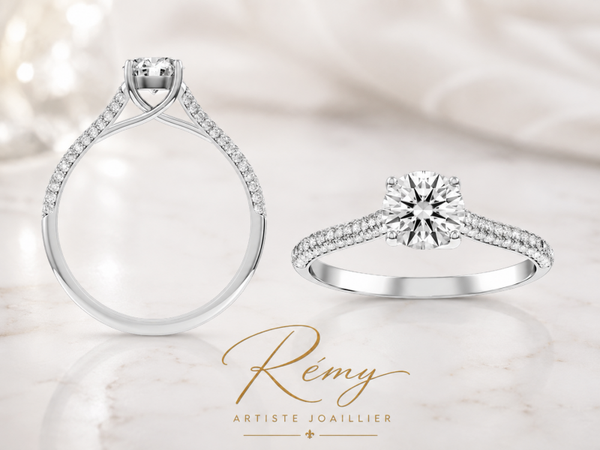 Solitaire pavé – Diamant de synthèse 1,00 ct F VS1 – Platine 950