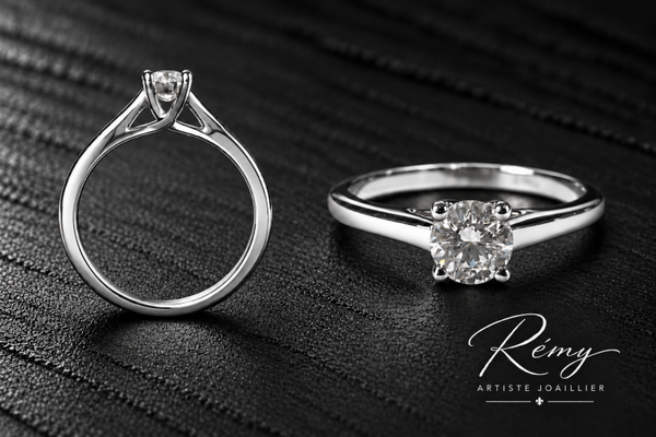 Solitaire quatre griffes en platine 950 — diamant naturel 0,33 ct