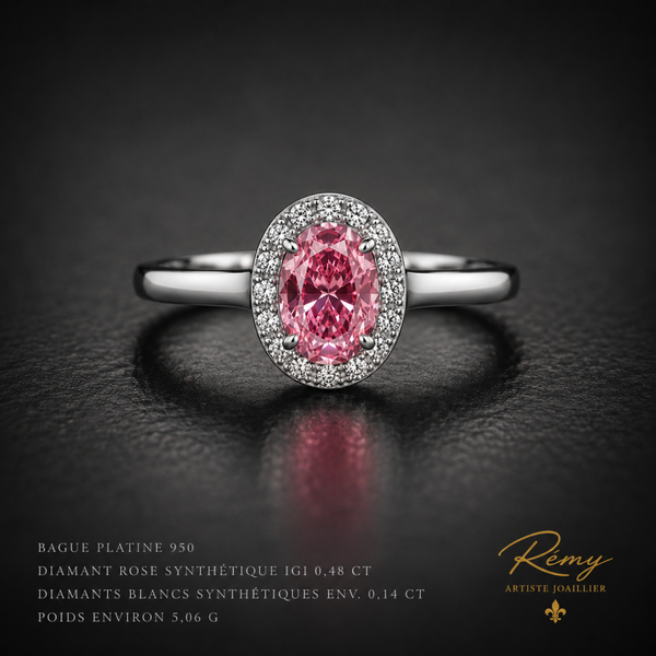 Bague Platine 950 – Diamant Rose Synthétique IGI
