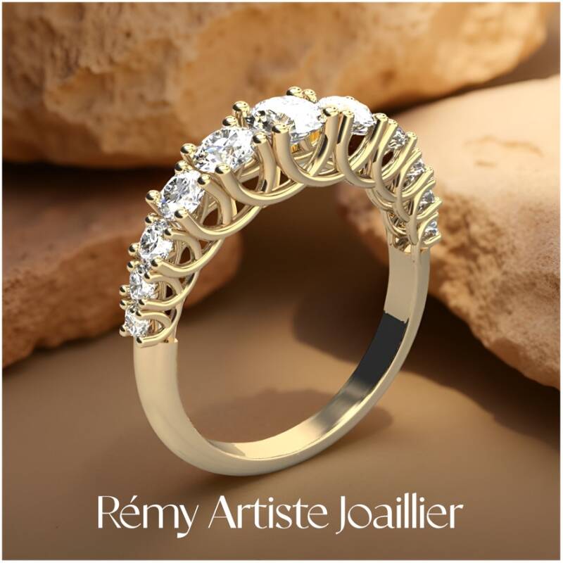 1/2 Alliance diamants naturels ou synthétiques or jaune ou rose 750/1000