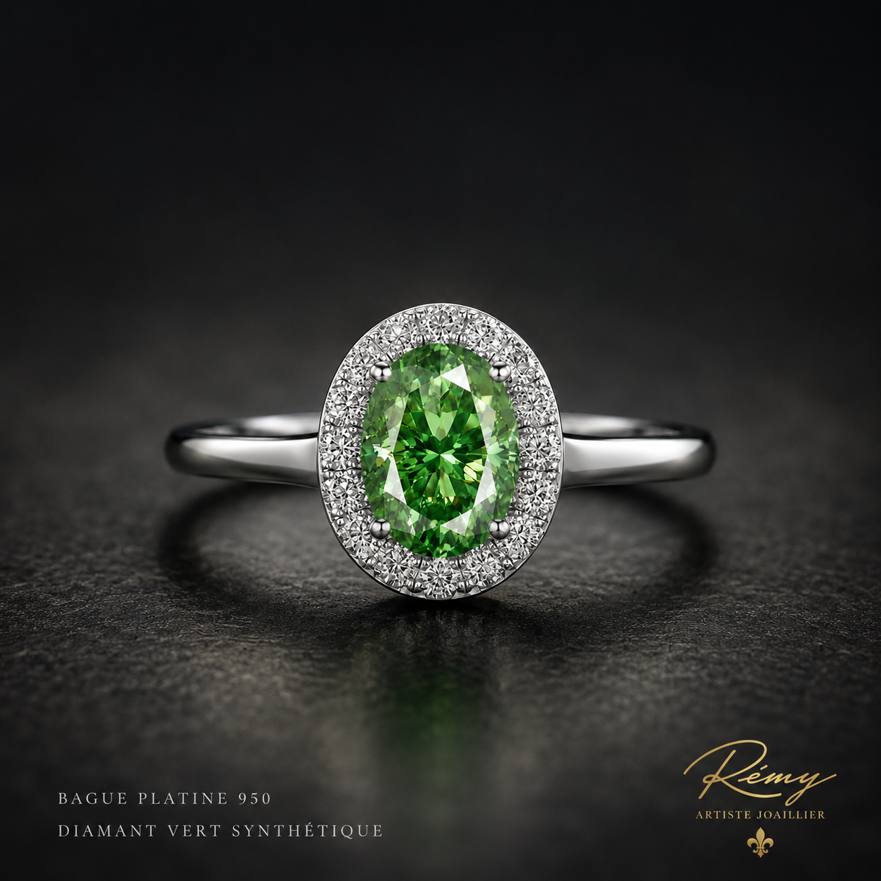 Bague Platine 950 – Diamant Vert Synthétique IGI