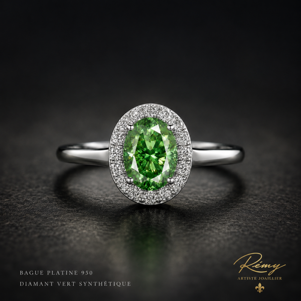 Bague Platine 950 – Diamant Vert Synthétique IGI