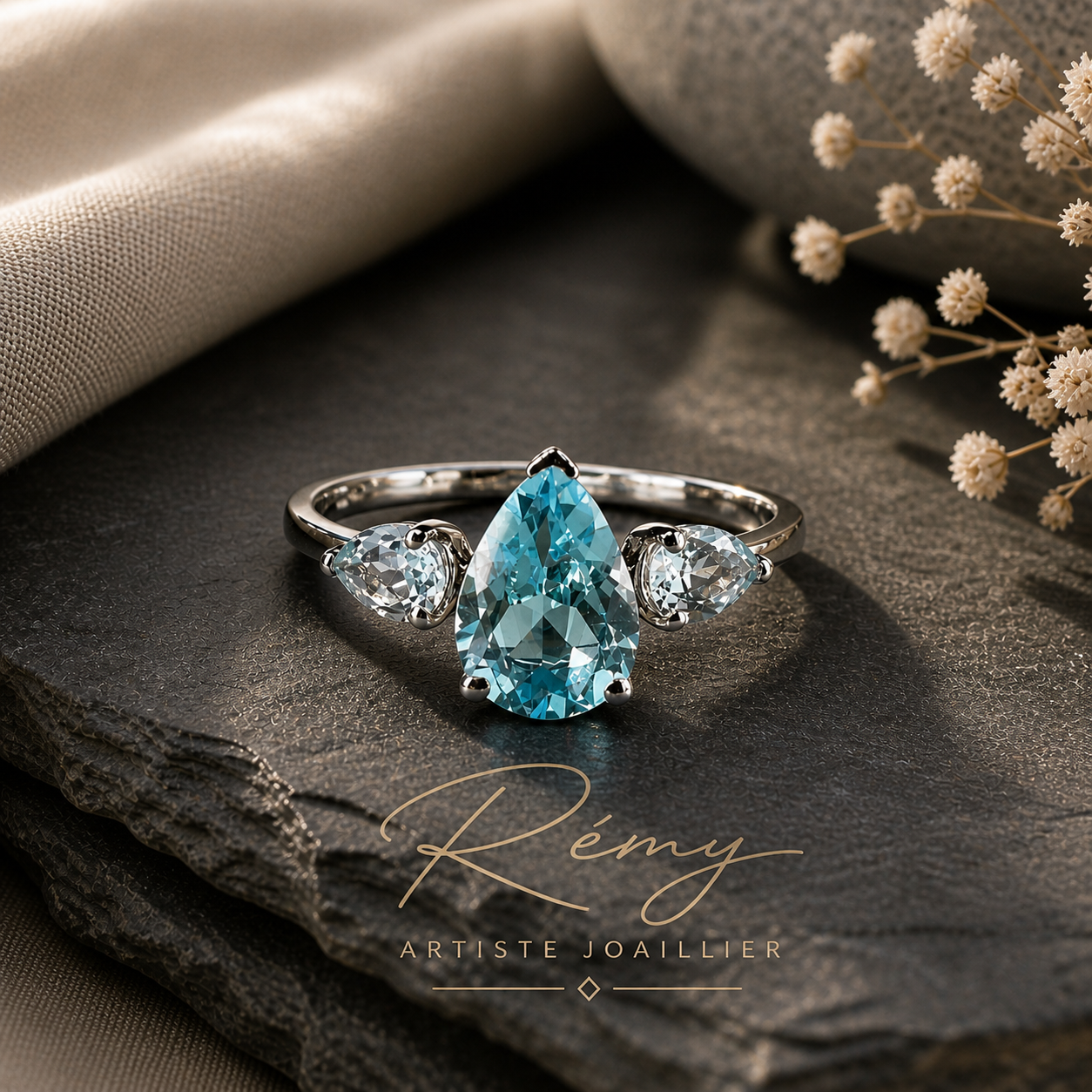 Bleu Céleste – Bague en Topazes
