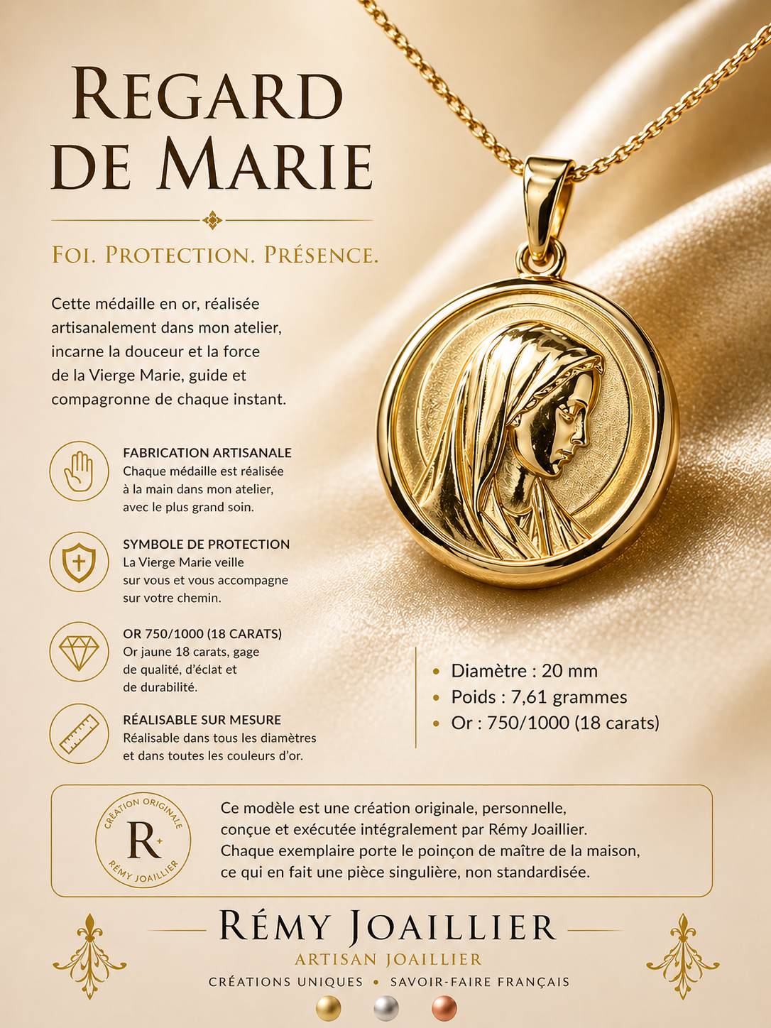 Médaille de la Sainte Vierge — création artisanale originale