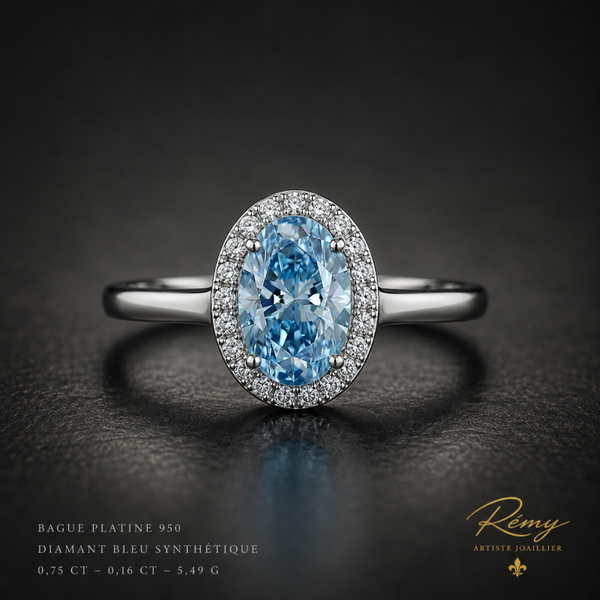 Bague Platine 950 – Diamant Bleu Synthétique