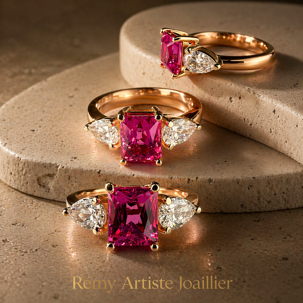 Bague tourmaline et diamants synthétiques, or 750