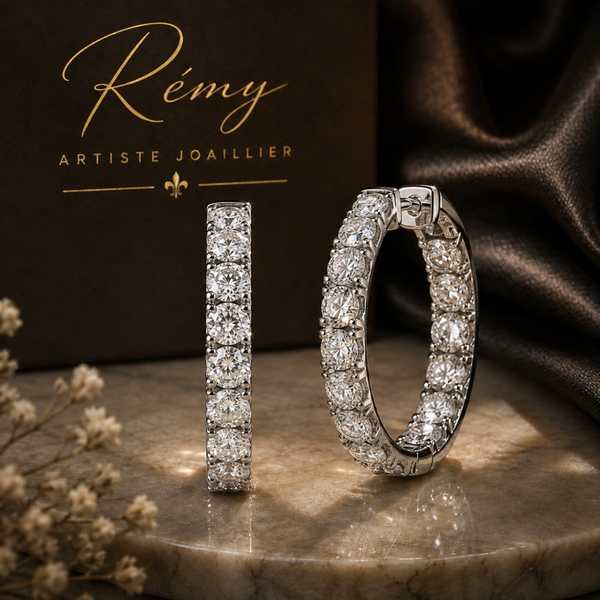 Créoles diamants de synthèse – Or blanc ou jaune 18 carats – 1,00 ct