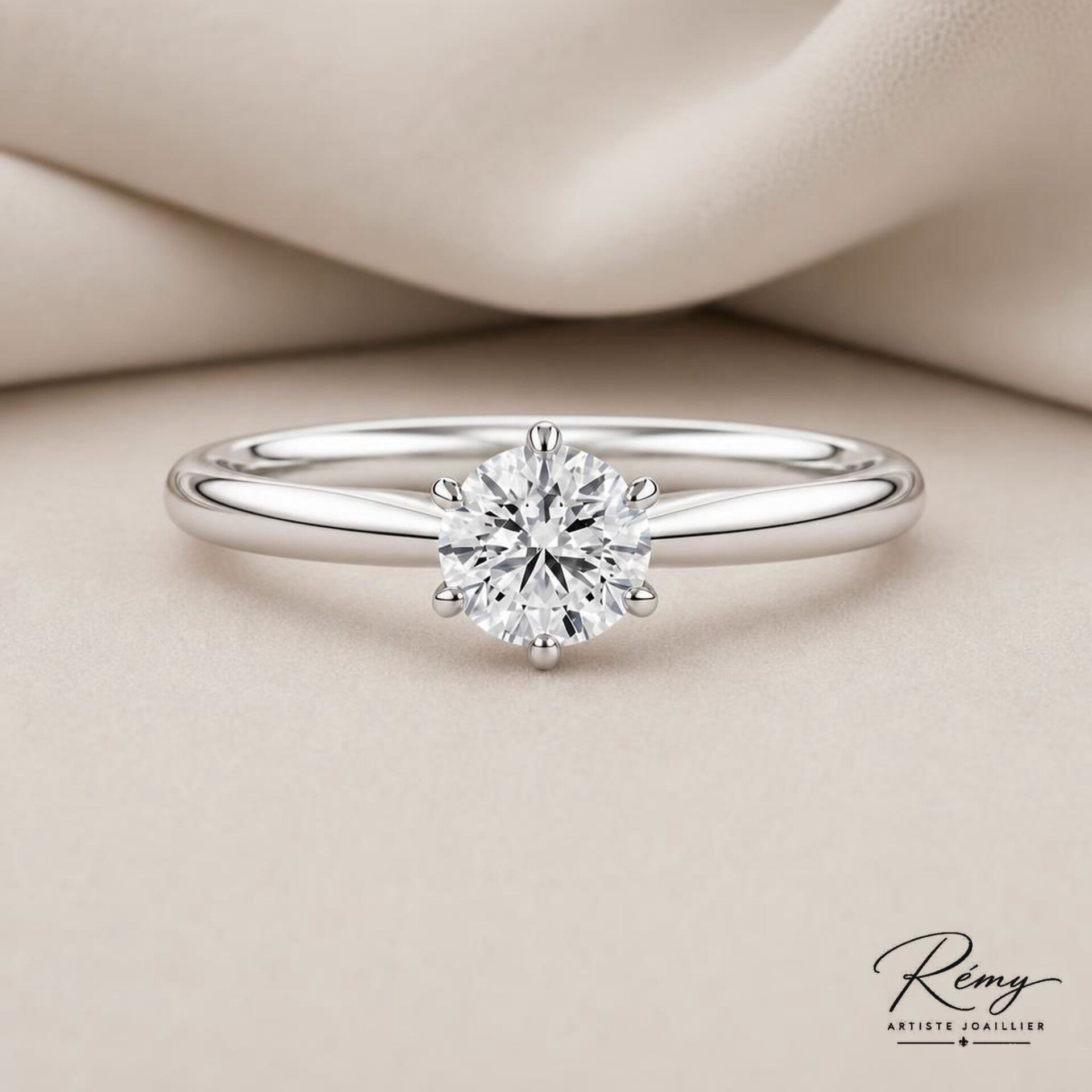Bague solitaire en platine 950 et diamant rond 0,30 ct