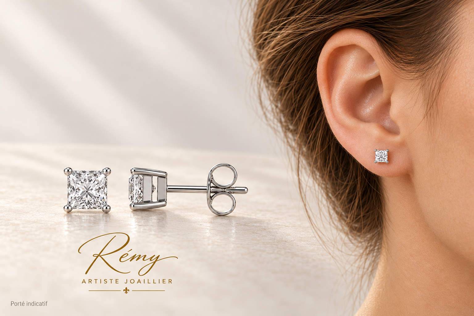 Boucles d’oreilles en or blanc 750, diamants de synthèse taille princesse, 0,50 ct.