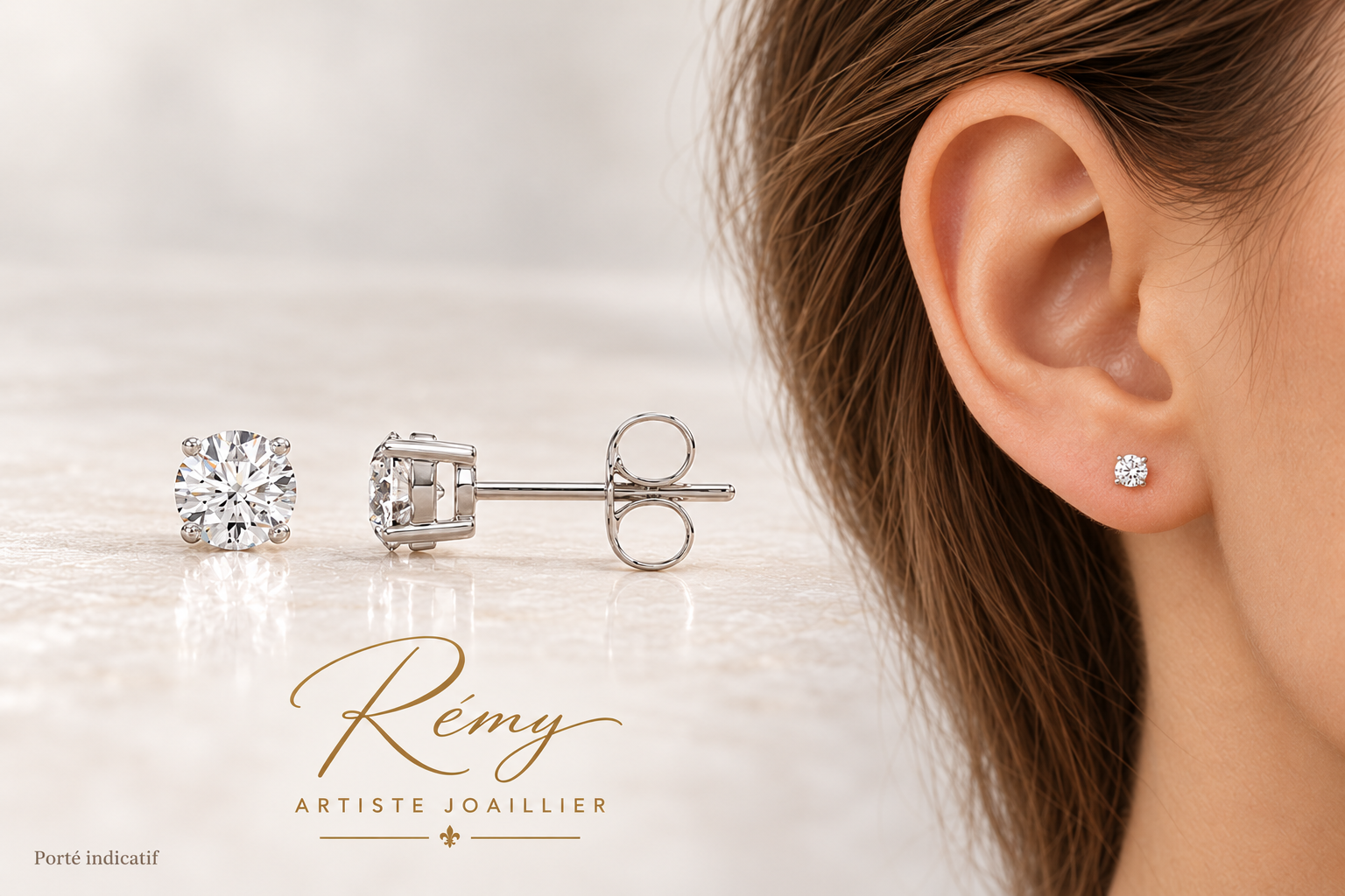 Boucles d’oreilles en or blanc 750, diamants de synthèse ronds, 0,25 ct.