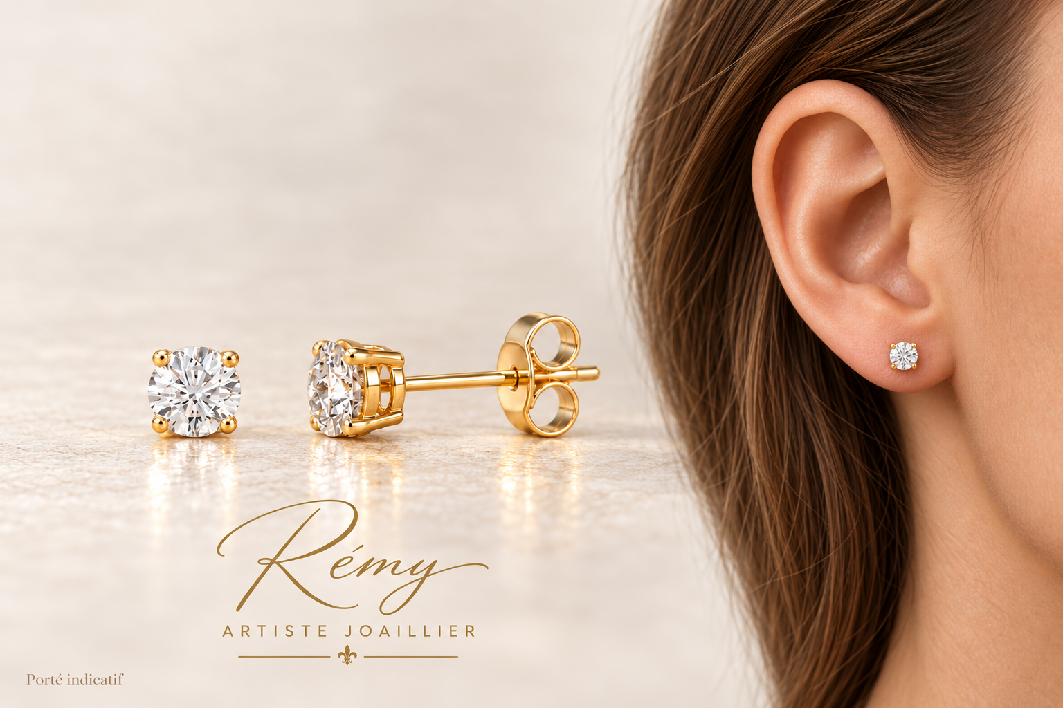 Boucles d’oreilles en or jaune 750, diamants de synthèse ronds, 0,50 ct.