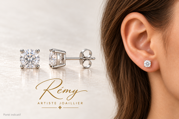 Boucles d’oreilles en or blanc 750, diamants de synthèse ronds, 1,00 ct.