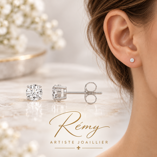 Boucles d’oreilles en or blanc 750, diamants de synthèse ronds, 0,25 ct.