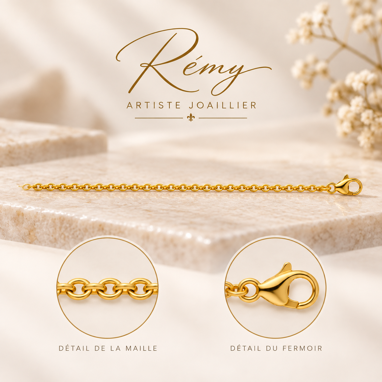Chaîne maille Forçat ronde 1,10 mm, 45 cm, Or jaune 18k