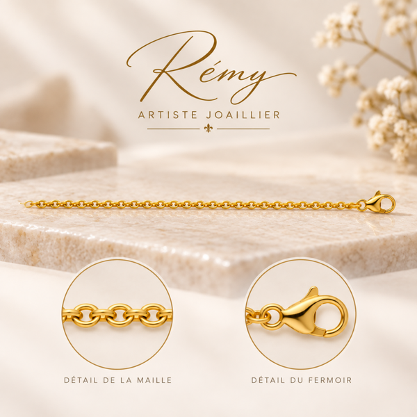 Chaîne maille Forçat ronde 1,10 mm, 45 cm, Or jaune 18k