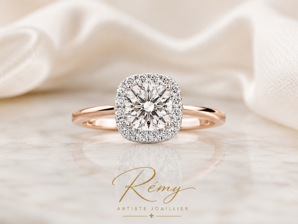 Bague diamant Coussin 0,75 ct F VS1 – Or rose 18 carats