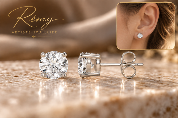 Boucles d’oreilles en or blanc 750, diamants de synthèse ronds, 1,50 ct.