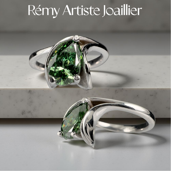 Bague en Or 750 - Diamant Vert Synthétique IGI