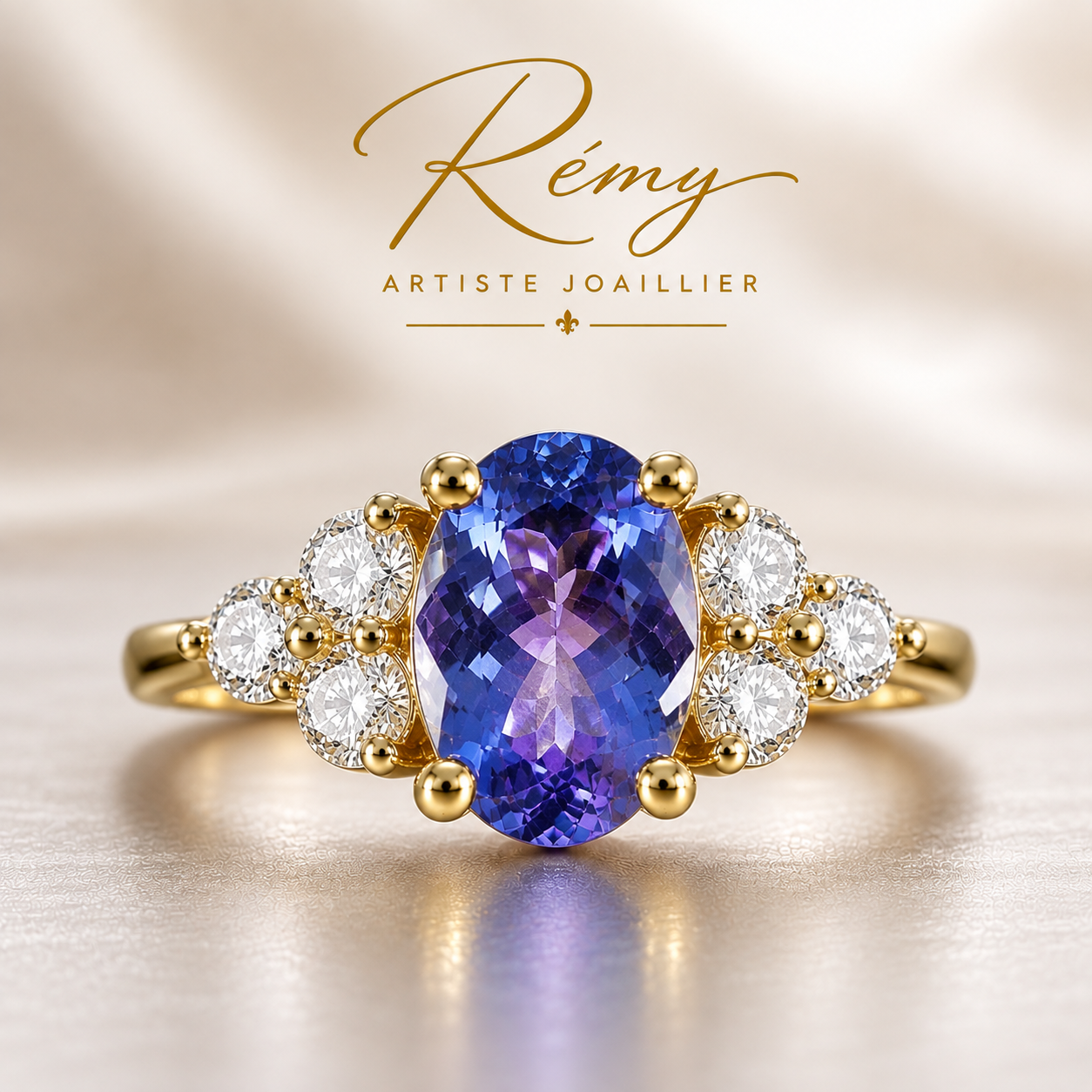 Bague “Équilibre céleste” – Tanzanite et diamants sur or jaune 18k