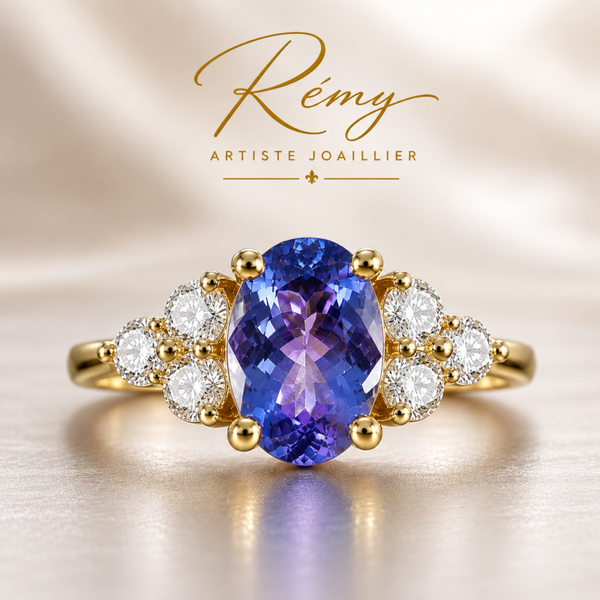 Bague “Équilibre céleste” – Tanzanite et diamants sur or jaune 18k