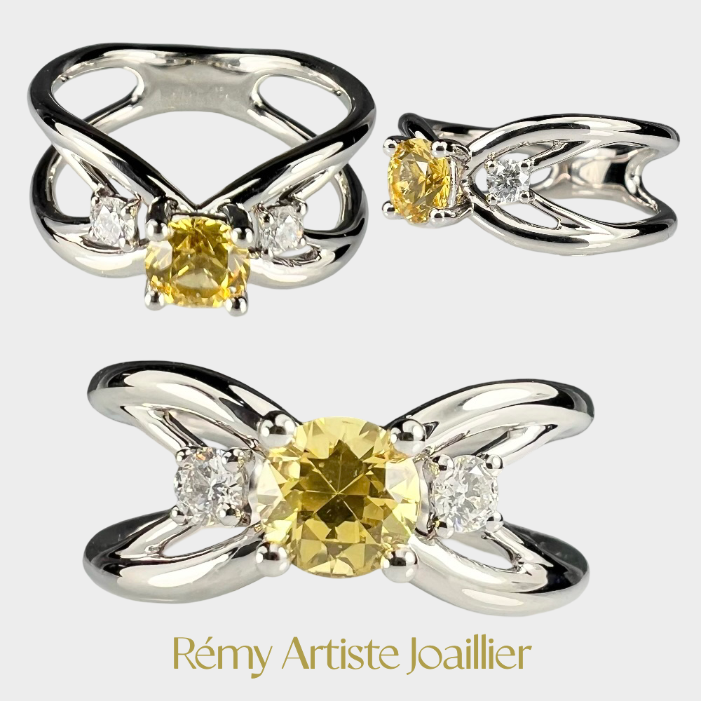 Bague platine saphir jaune