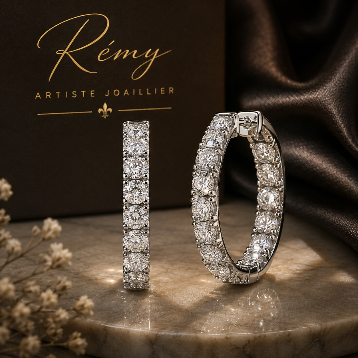 Créoles diamants de synthèse – Or blanc ou jaune 18 carats – 0,50 ct