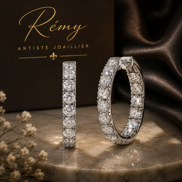 Créoles diamants de synthèse – Or blanc ou jaune 18 carats – 0,50 ct