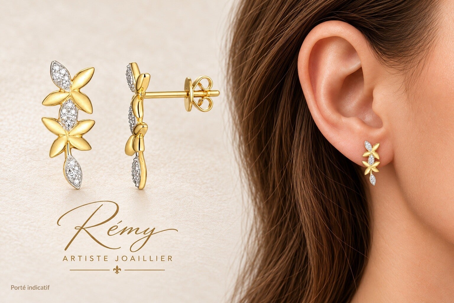Boucles Fleurs suspendues — or jaune 750 et diamants 0,03 ct