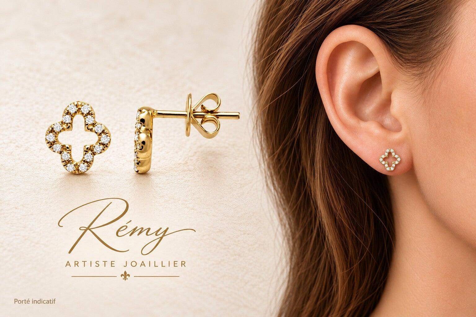 Boucles Trèfle ajouré — or jaune 750 et diamants 0,08 ct