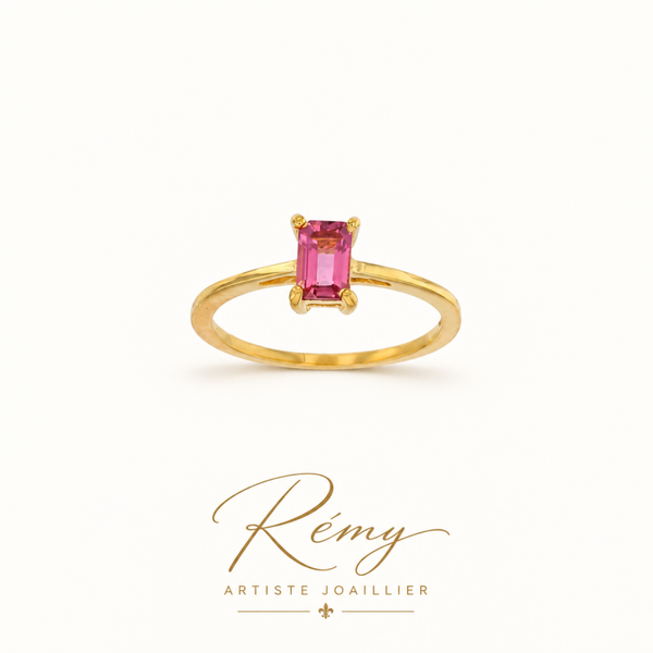 Bague tourmaline rose 6 × 4 mm — or 750