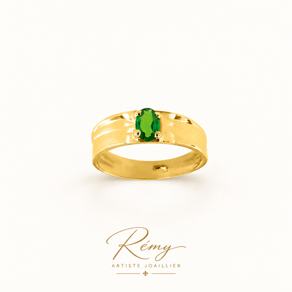 Bague diopside ovale, monture large — or 750