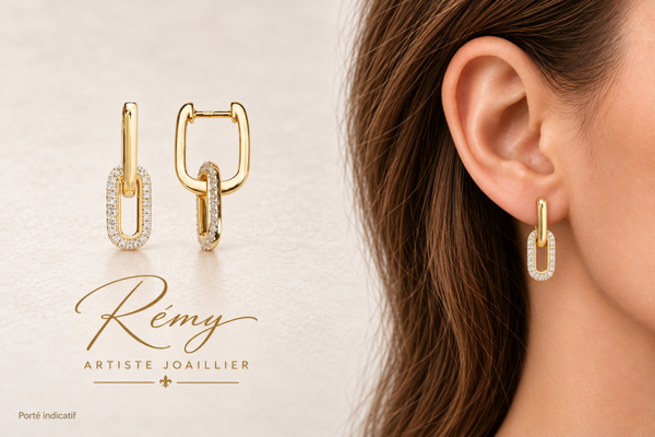 Boucles Rectangles et diamants 20 mm — or 750
