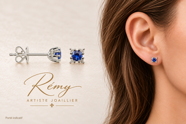 Puces Saphir et diamants 3 mm — or 750