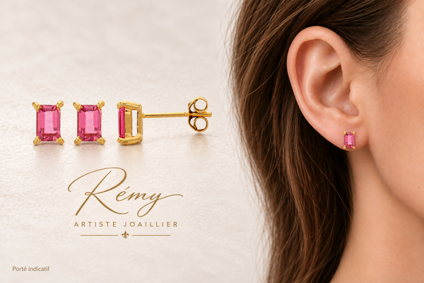 Boucles d’oreilles tourmalines roses 6 × 4 mm — or 750