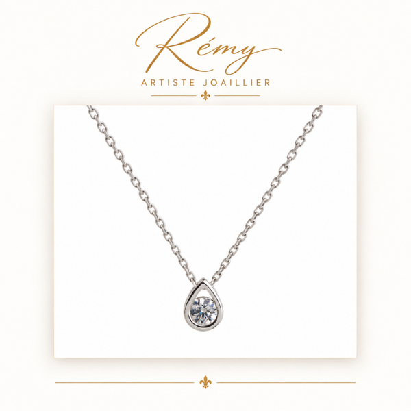 Collier Larme – Or blanc 750 – Diamant GVS 0,10 ct
