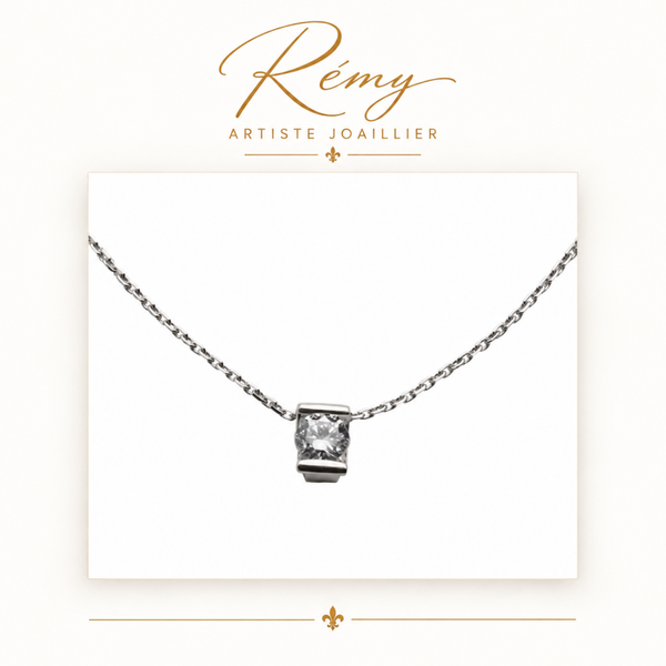 Collier Hirondelle – Or blanc 750 – Diamant GVS 0,20 ct