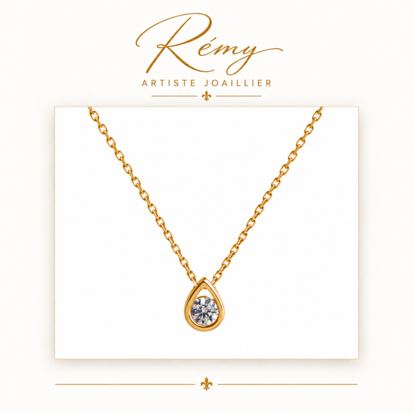Collier Larme – Or jaune 750 – Diamant GVS 0,10 ct