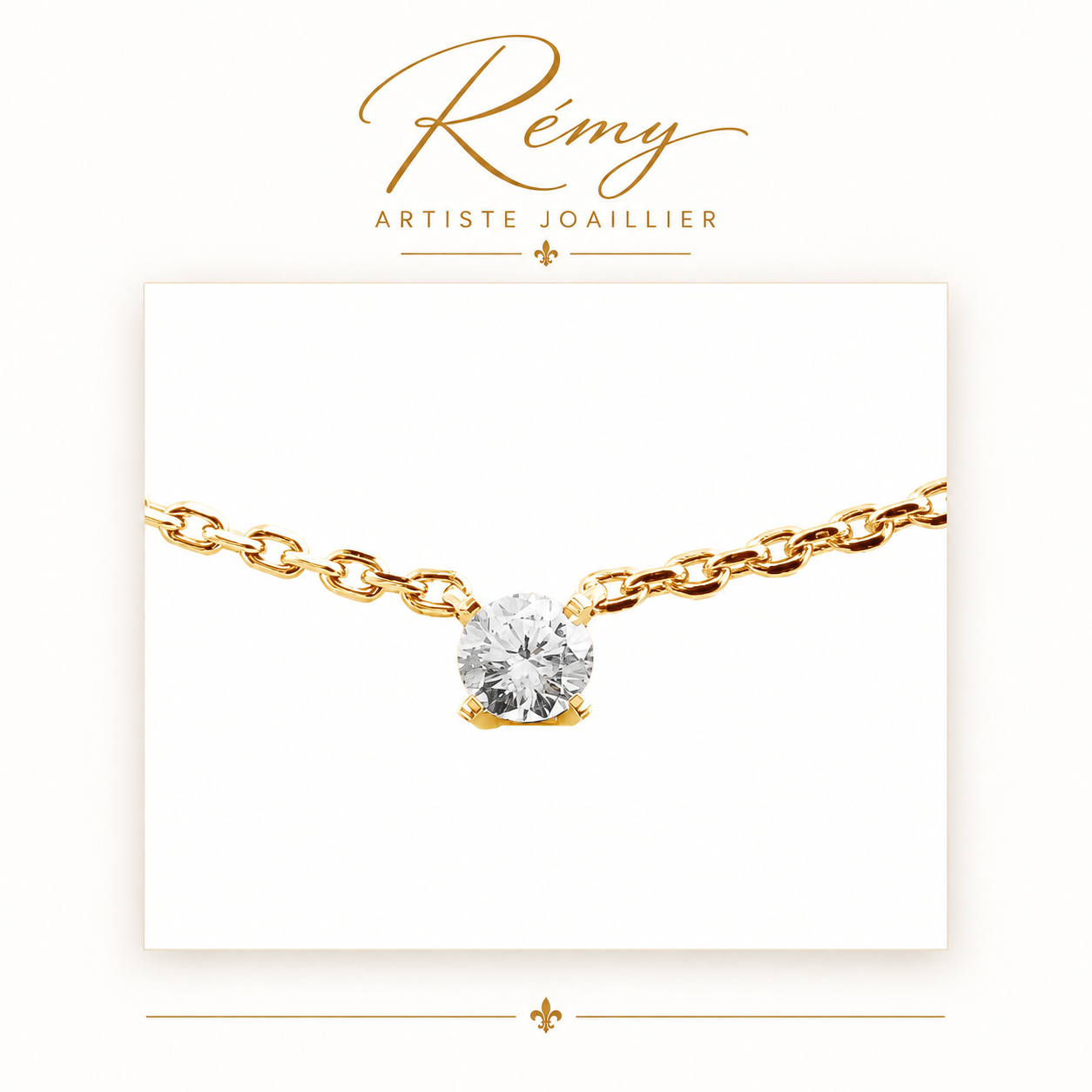 Collier solitaire quatre griffes – Or jaune 750 – Diamant GVS 0,20 ct