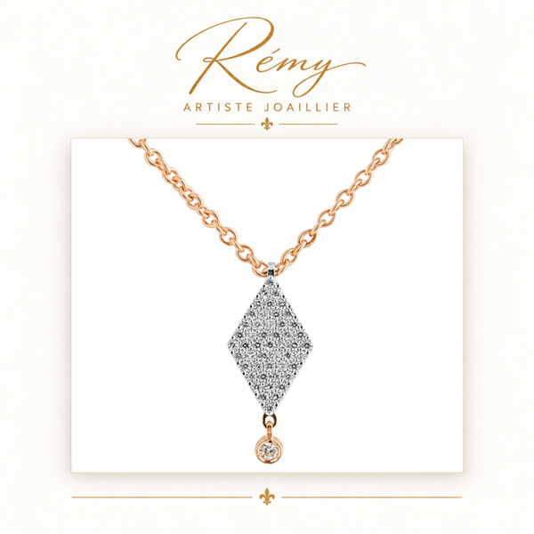 Collier Losange – Or rose 750 – Diamants GVS 0,23 ct