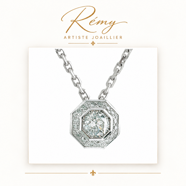 Collier Octogone – Or blanc 750 – Diamants GVS 0,36 ct