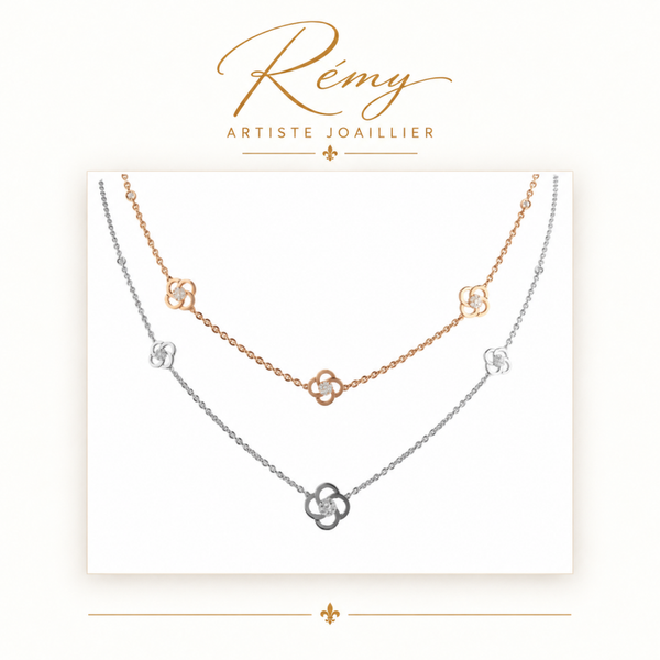 Collier trois motifs diamants – Or rose 750 – Diamants GVS 0,13 ct