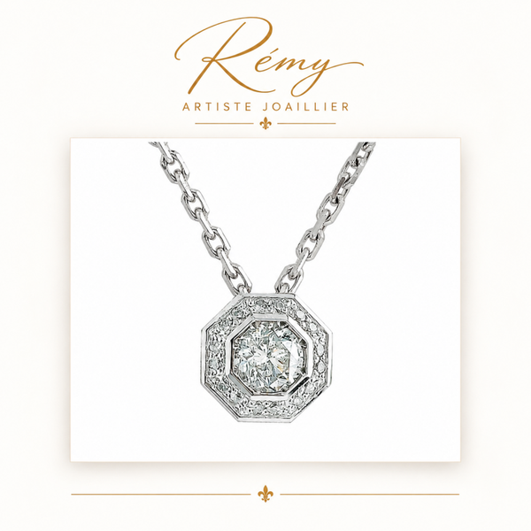 Collier Octogone – Or blanc 750 – Diamants GVS 0,24 ct