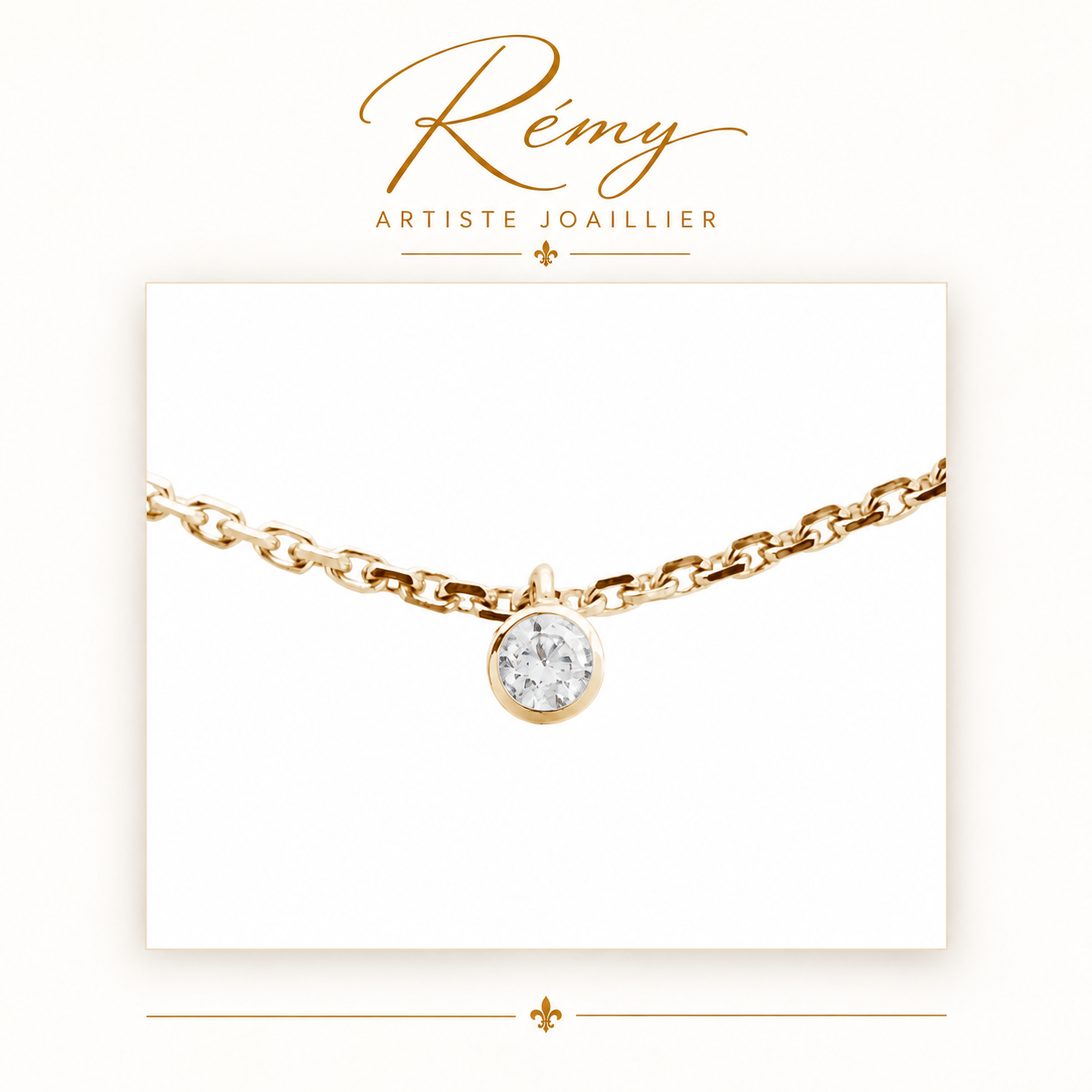 Collier solitaire serti clos – Or jaune 750 – Diamant GVS 0,15 ct