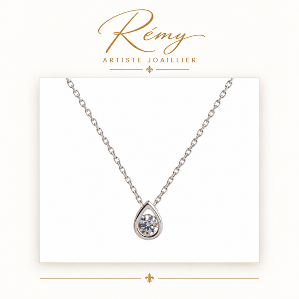 Collier Larme – Or blanc 750 – Diamant GVS 0,20 ct