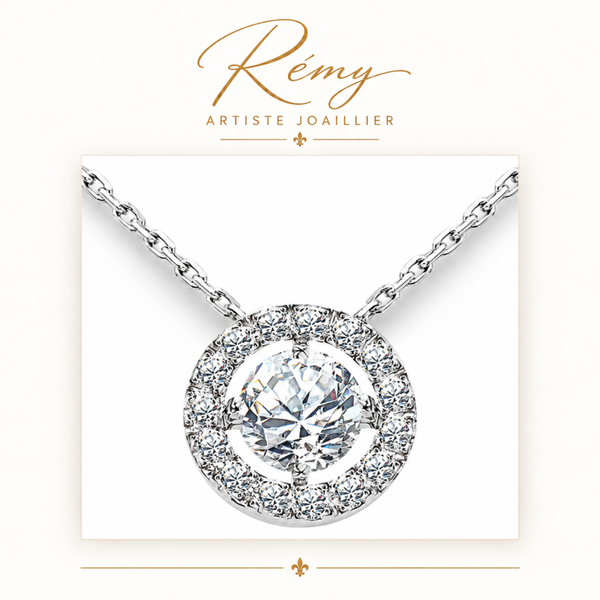 Collier diamants entourage – Or blanc 750 – Diamants GVS 1,18 ct